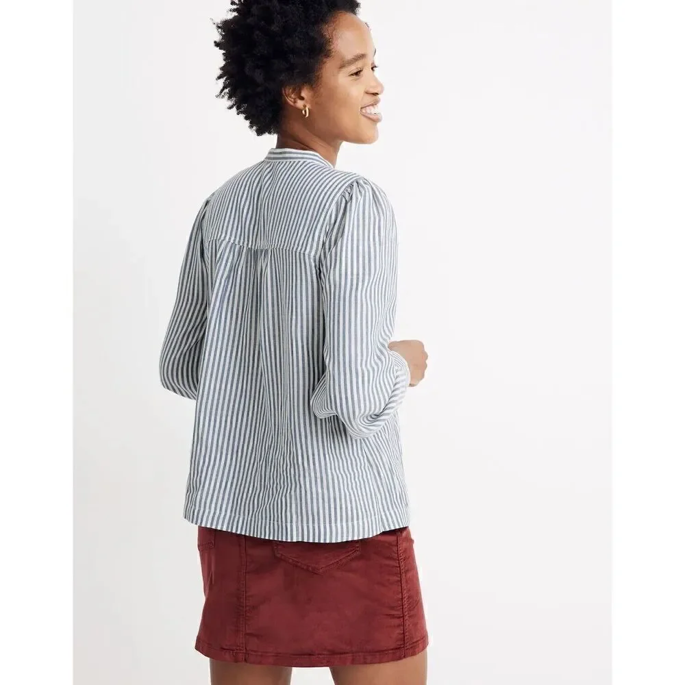 Madewell | Puff-Sleeve Popover Shirt in Railroad Stripe Size XXS